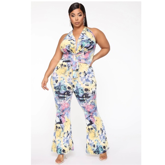 Fashion Nova Pants - Paint The Path Halter Jumpsuit - Fashion Nova Curve (1X)